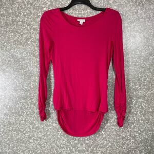 Bisou Bisou Pink Ruched Sides Long Sleeve T-Shirt - Size Medium - Gathered Back